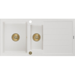 Mexen Andres  konyhai mosogató gránit 1,5 medence+csepegtetö+ pop up szifon  1000 x 500 mm, fehér , szifon  arany  - 6515101510-20-G 1,5 medencés 1,5 medencés 406959 Mexen