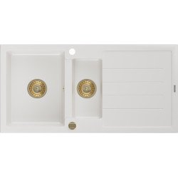 Mexen Andres  konyhai mosogató gránit 1,5 medence+csepegtetö+ pop up szifon  1000 x 500 mm, fehér , szifon  arany  - 6515101510-20-G 1,5 medencés 1,5 medencés 406959 Mexen