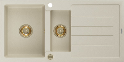Mexen Andres  konyhai mosogató gránit 1,5 medence+csepegtetö+ pop up szifon  1000 x 500 mm, beige, szifon  arany  - 6515101510-69-G 1,5 medencés
