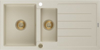 Mexen Andres  konyhai mosogató gránit 1,5 medence+csepegtetö+ pop up szifon  1000 x 500 mm, beige, szifon  arany  - 6515101510-69-G 1,5 medencés