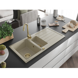 Mexen Andres  konyhai mosogató gránit 1,5 medence+csepegtetö+ pop up szifon  1000 x 500 mm, beige, szifon  arany  - 6515101510-69-G 1,5 medencés 1,5 medencés 406959 Mexen