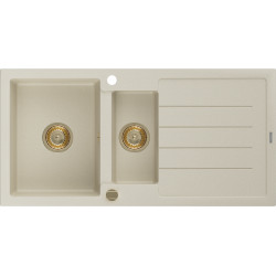 Mexen Andres  konyhai mosogató gránit 1,5 medence+csepegtetö+ pop up szifon  1000 x 500 mm, beige, szifon  arany  - 6515101510-69-G 1,5 medencés 1,5 medencés 406959 Mexen