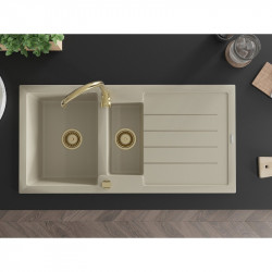 Mexen Andres  konyhai mosogató gránit 1,5 medence+csepegtetö+ pop up szifon  1000 x 500 mm, beige, szifon  arany  - 6515101510-69-G 1,5 medencés