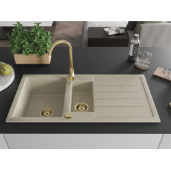 Mexen Andres  konyhai mosogató gránit 1,5 medence+csepegtetö+ pop up szifon  1000 x 500 mm, beige, szifon  arany  - 6515101510-69-G 1,5 medencés