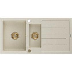 Mexen Andres  konyhai mosogató gránit 1,5 medence+csepegtetö+ pop up szifon  1000 x 500 mm, beige, szifon  arany  - 6515101510-69-G 1,5 medencés 1,5 medencés 406959 Mexen