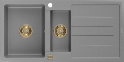 Mexen Andres  konyhai mosogató gránit 1,5 medence+csepegtetö+ pop up szifon  1000 x 500 mm, szürke , szifon  arany  - 6515101510-71-G 1,5 medencés