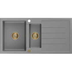 Mexen Andres  konyhai mosogató gránit 1,5 medence+csepegtetö+ pop up szifon  1000 x 500 mm, szürke , szifon  arany  - 6515101510-71-G 1,5 medencés 1,5 medencés 406959 Mexen