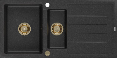 Mexen Andres  konyhai mosogató gránit 1,5 medence+csepegtetö+ pop up szifon  1000 x 500 mm fekete / króm, szifon  arany  - 6515101510-73-G 1,5 medencés