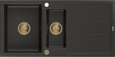 Mexen Andres  konyhai mosogató gránit 1,5 medence+csepegtetö+ pop up szifon  1000 x 500 mm fekete / arany, szifon  arany  - 6515101510-75-G 1,5 medencés