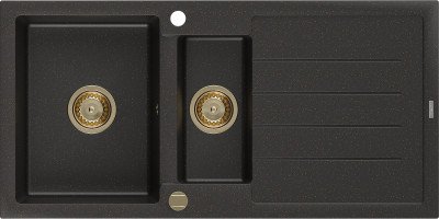 Mexen Andres  konyhai mosogató gránit 1,5 medence+csepegtetö+ pop up szifon  1000 x 500 mm fekete / arany, szifon  arany  - 6515101510-75-G 1,5 medencés