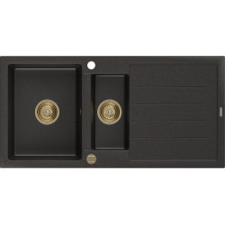 Mexen Andres  konyhai mosogató gránit 1,5 medence+csepegtetö+ pop up szifon  1000 x 500 mm fekete / arany, szifon  arany  - 6515101510-75-G 1,5 medencés 1,5 medencés 406959 Mexen