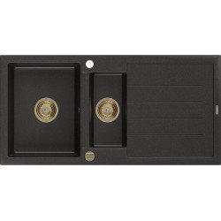 Mexen Andres  konyhai mosogató gránit 1,5 medence+csepegtetö+ pop up szifon  1000 x 500 mm fekete / arany, szifon  arany  - 6515101510-75-G 1,5 medencés 1,5 medencés 406959 Mexen