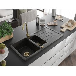 Mexen Andres  konyhai mosogató gránit 1,5 medence+csepegtetö+ pop up szifon  1000 x 500 mm fekete / arany, szifon  arany  - 6515101510-75-G 1,5 medencés 1,5 medencés 406959 Mexen