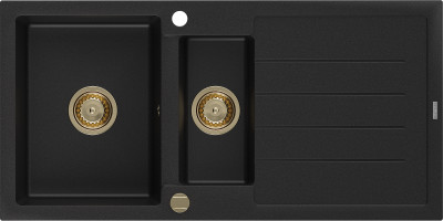 Mexen Andres  konyhai mosogató gránit 1,5 medence+csepegtetö+ pop up szifon  1000 x 500 mm fekete , szifon  arany  - 6515101510-77-G 1,5 medencés