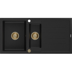 Mexen Andres  konyhai mosogató gránit 1,5 medence+csepegtetö+ pop up szifon  1000 x 500 mm fekete , szifon  arany  - 6515101510-77-G 1,5 medencés 1,5 medencés 406959 Mexen