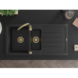 Mexen Andres  konyhai mosogató gránit 1,5 medence+csepegtetö+ pop up szifon  1000 x 500 mm fekete , szifon  arany  - 6515101510-77-G 1,5 medencés
