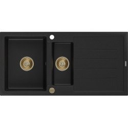 Mexen Andres  konyhai mosogató gránit 1,5 medence+csepegtetö+ pop up szifon  1000 x 500 mm fekete , szifon  arany  - 6515101510-77-G 1,5 medencés 1,5 medencés 406959 Mexen