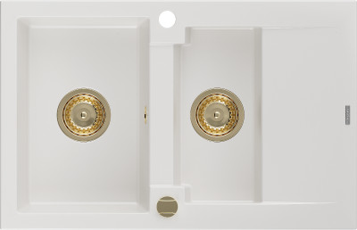 Mexen Gaspar  konyhai mosogató gránit 1,5 medence+csepegtetö+ pop up szifon  737 x 475 mm, fehér , szifon  arany  - 6507731505-20-G 1,5 medencés