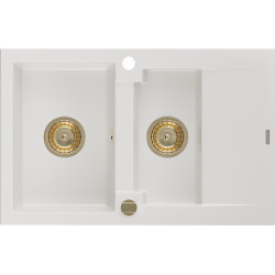 Mexen Gaspar  konyhai mosogató gránit 1,5 medence+csepegtetö+ pop up szifon  737 x 475 mm, fehér , szifon  arany  - 6507731505-20-G 1,5 medencés 1,5 medencés 406959 Mexen