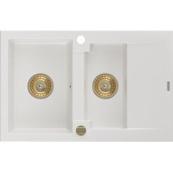 Mexen Gaspar  konyhai mosogató gránit 1,5 medence+csepegtetö+ pop up szifon  737 x 475 mm, fehér , szifon  arany  - 6507731505-20-G 1,5 medencés 1,5 medencés 406959 Mexen