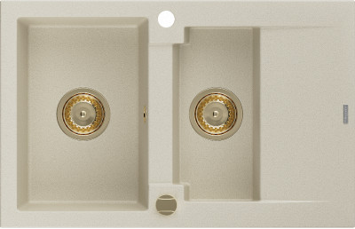 Mexen Gaspar  konyhai mosogató gránit 1,5 medence+csepegtetö+ pop up szifon  737 x 475 mm, beige, szifon  arany  - 6507731505-69-G 1,5 medencés