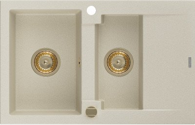 Mexen Gaspar  konyhai mosogató gránit 1,5 medence+csepegtetö+ pop up szifon  737 x 475 mm, beige, szifon  arany  - 6507731505-69-G 1,5 medencés