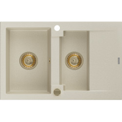 Mexen Gaspar  konyhai mosogató gránit 1,5 medence+csepegtetö+ pop up szifon  737 x 475 mm, beige, szifon  arany  - 6507731505-69-G 1,5 medencés 1,5 medencés 406959 Mexen