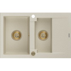 Mexen Gaspar  konyhai mosogató gránit 1,5 medence+csepegtetö+ pop up szifon  737 x 475 mm, beige, szifon  arany  - 6507731505-69-G 1,5 medencés 1,5 medencés 406959 Mexen