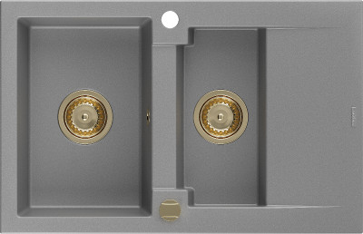 Mexen Gaspar  konyhai mosogató gránit 1,5 medence+csepegtetö+ pop up szifon  737 x 475 mm, szürke , szifon  arany  - 6507731505-71-G 1,5 medencés