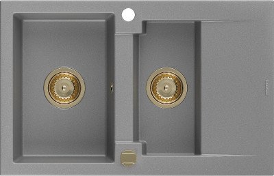 Mexen Gaspar  konyhai mosogató gránit 1,5 medence+csepegtetö+ pop up szifon  737 x 475 mm, szürke , szifon  arany  - 6507731505-71-G 1,5 medencés