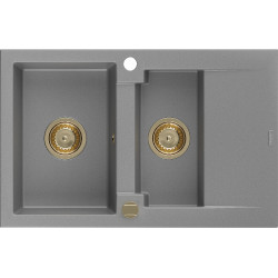 Mexen Gaspar  konyhai mosogató gránit 1,5 medence+csepegtetö+ pop up szifon  737 x 475 mm, szürke , szifon  arany  - 6507731505-71-G 1,5 medencés 1,5 medencés 406959 Mexen