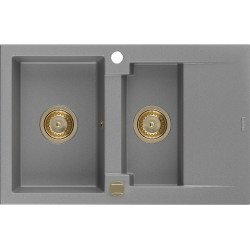 Mexen Gaspar  konyhai mosogató gránit 1,5 medence+csepegtetö+ pop up szifon  737 x 475 mm, szürke , szifon  arany  - 6507731505-71-G 1,5 medencés 1,5 medencés 406959 Mexen