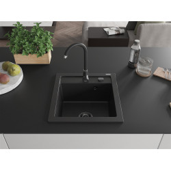 Mexen Vito  konyhai mosogató gránit 1 medence+ pop up szifon 520 x 490 mm, fekete , szifon  fekete  - 6503521000-77-B 1 medencés