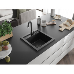 Mexen Vito  konyhai mosogató gránit 1 medence+ pop up szifon 520 x 490 mm, fekete , szifon  fekete  - 6503521000-77-B 1 medencés 1 medencés 406959 Mexen
