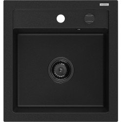 Mexen Vito  konyhai mosogató gránit 1 medence+ pop up szifon 520 x 490 mm, fekete , szifon  fekete  - 6503521000-77-B 1 medencés 1 medencés 406959 Mexen