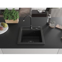 Mexen Vito  konyhai mosogató gránit 1 medence+ pop up szifon 520 x 490 mm, fekete , szifon  fekete  - 6503521000-77-B 1 medencés