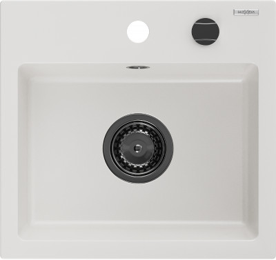Mexen Milo  konyhai mosogató gránit 1 medence+ pop up szifon 435 x 410 mm, fehér , szifon  fekete  - 6505441000-20-B 1 medencés
