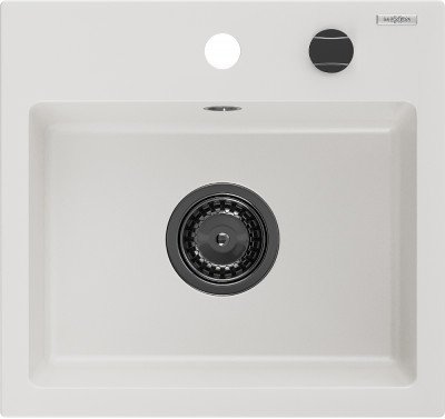 Mexen Milo  konyhai mosogató gránit 1 medence+ pop up szifon 435 x 410 mm, fehér , szifon  fekete  - 6505441000-20-B 1 medencés