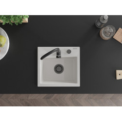 Mexen Milo  konyhai mosogató gránit 1 medence+ pop up szifon 435 x 410 mm, fehér , szifon  fekete  - 6505441000-20-B 1 medencés