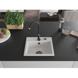 Mexen Milo  konyhai mosogató gránit 1 medence+ pop up szifon 435 x 410 mm, fehér , szifon  fekete  - 6505441000-20-B 1 medencés