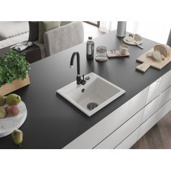 Mexen Milo  konyhai mosogató gránit 1 medence+ pop up szifon 435 x 410 mm, fehér , szifon  fekete  - 6505441000-20-B 1 medencés 1 medencés 406959 Mexen