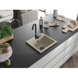 Mexen Milo  konyhai mosogató gránit 1 medence+ pop up szifon 435 x 410 mm, beige, szifon  fekete  - 6505441000-69-B 1 medencés 1 medencés 406959 Mexen