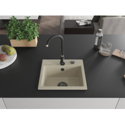 Mexen Milo  konyhai mosogató gránit 1 medence+ pop up szifon 435 x 410 mm, beige, szifon  fekete  - 6505441000-69-B 1 medencés