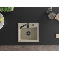 Mexen Milo  konyhai mosogató gránit 1 medence+ pop up szifon 435 x 410 mm, beige, szifon  fekete  - 6505441000-69-B 1 medencés