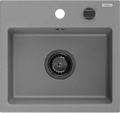 Mexen Milo  konyhai mosogató gránit 1 medence+ pop up szifon 435 x 410 mm, szürke , szifon  fekete  - 6505441000-71-B 1 medencés