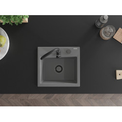 Mexen Milo  konyhai mosogató gránit 1 medence+ pop up szifon 435 x 410 mm, szürke , szifon  fekete  - 6505441000-71-B 1 medencés