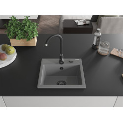 Mexen Milo  konyhai mosogató gránit 1 medence+ pop up szifon 435 x 410 mm, szürke , szifon  fekete  - 6505441000-71-B 1 medencés