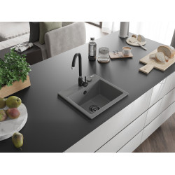 Mexen Milo  konyhai mosogató gránit 1 medence+ pop up szifon 435 x 410 mm, szürke , szifon  fekete  - 6505441000-71-B 1 medencés 1 medencés 406959 Mexen