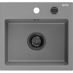Mexen Milo  konyhai mosogató gránit 1 medence+ pop up szifon 435 x 410 mm, szürke , szifon  fekete  - 6505441000-71-B 1 medencés 1 medencés 406959 Mexen