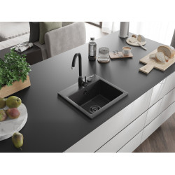 Mexen Milo  konyhai mosogató gránit 1 medence+ pop up szifon 435 x 410 mm, fekete köhatasu, szifon  fekete  - 6505441000-76-B 1 medencés 1 medencés 406959 Mexen